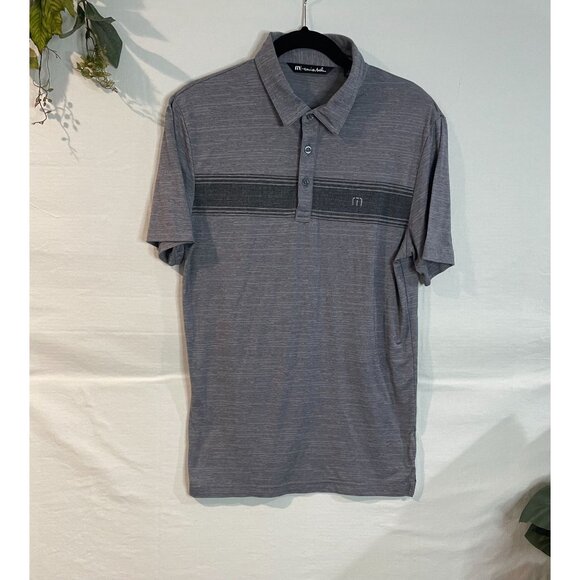 Travis Mathew Men's Polo Shirt Small Gray & Black Striped Premium Comfort - Picture 1 of 12
